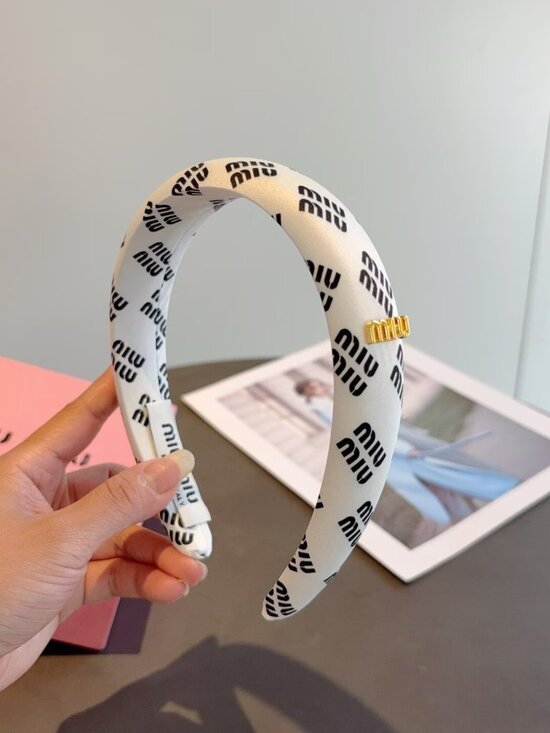 Miu Miu White Hoadband with Black Logo and Gold Accent main image 7